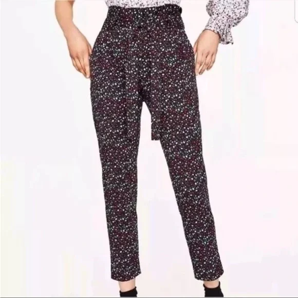 ZARA BASiC Floral Paperbag Belted Ankle Pants - Picture 1 of 10